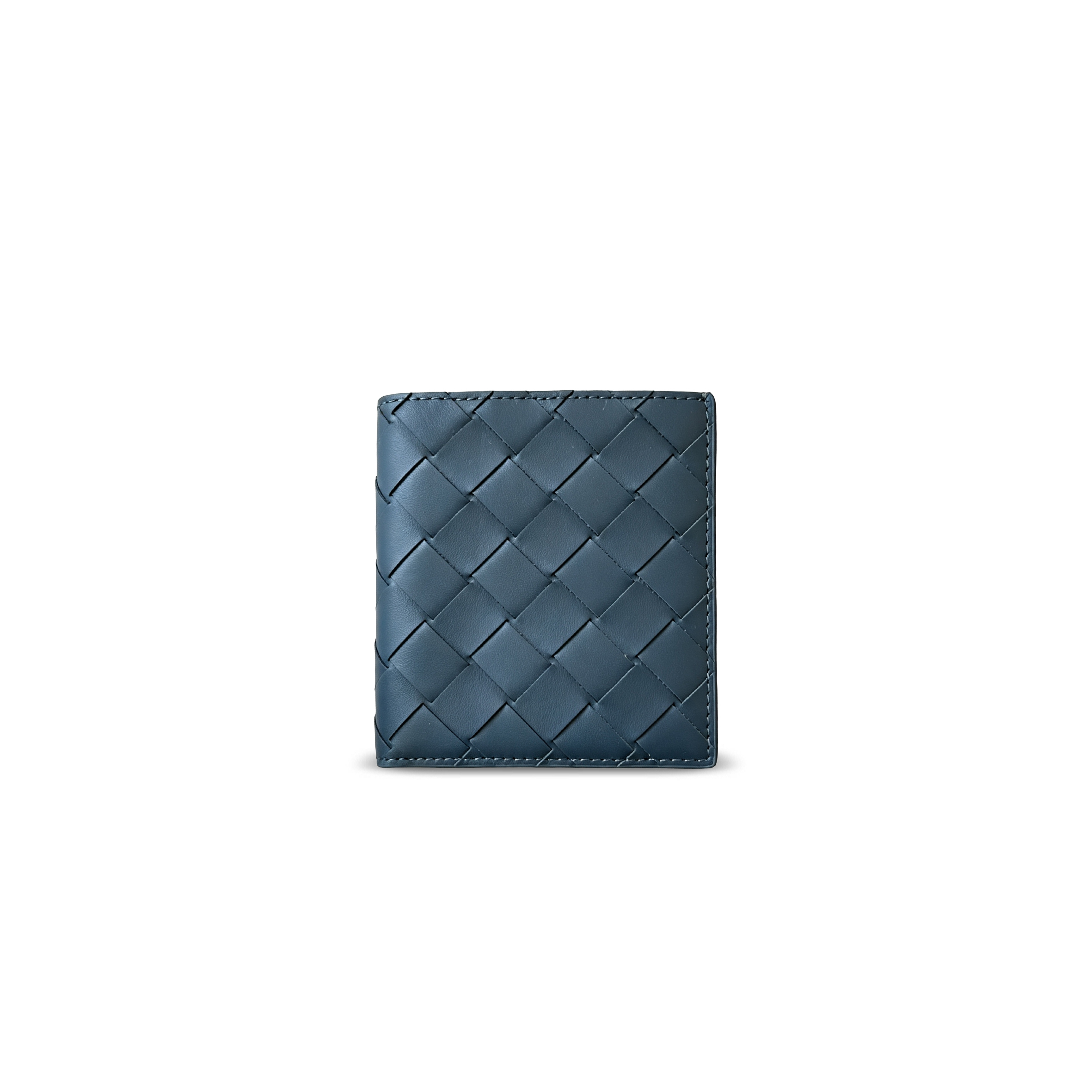 BOTTEGA VENETA INTRECCIATO BI-FOLD WALLET DEEP BLUE 749400 (10*9.5*1cm)